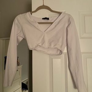 White Long Sleeve Crop Top